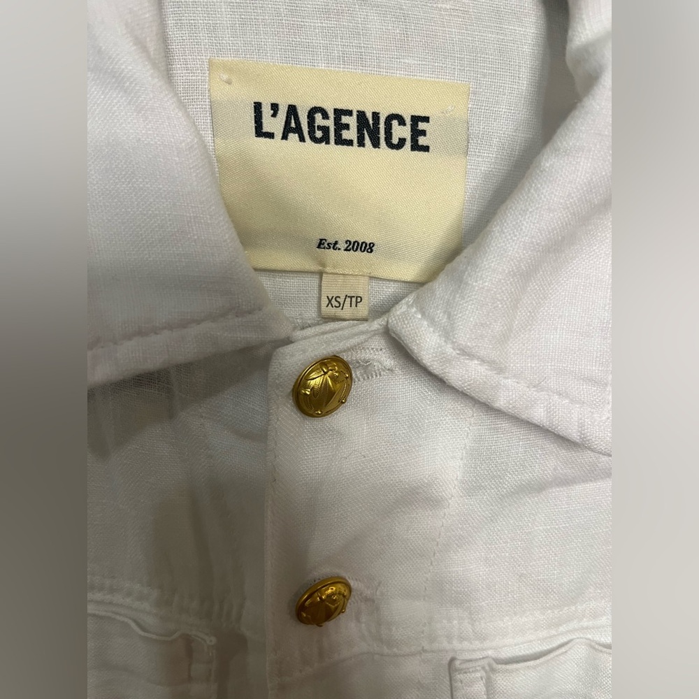 L'AGENCE Point Collar Celine Slim Femme 100% Linen Jacket - Gold Buttons XS - Picture 4 of 9